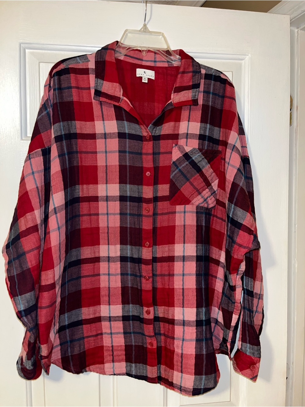 True Craft Red and Pink Plaid Button-Down Shirt